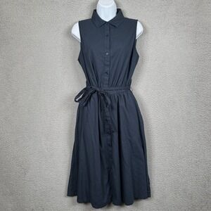 Pact Dress Womens M Blue Sleeveless Shirtdress Button Up Belted Sustainable Eco‎